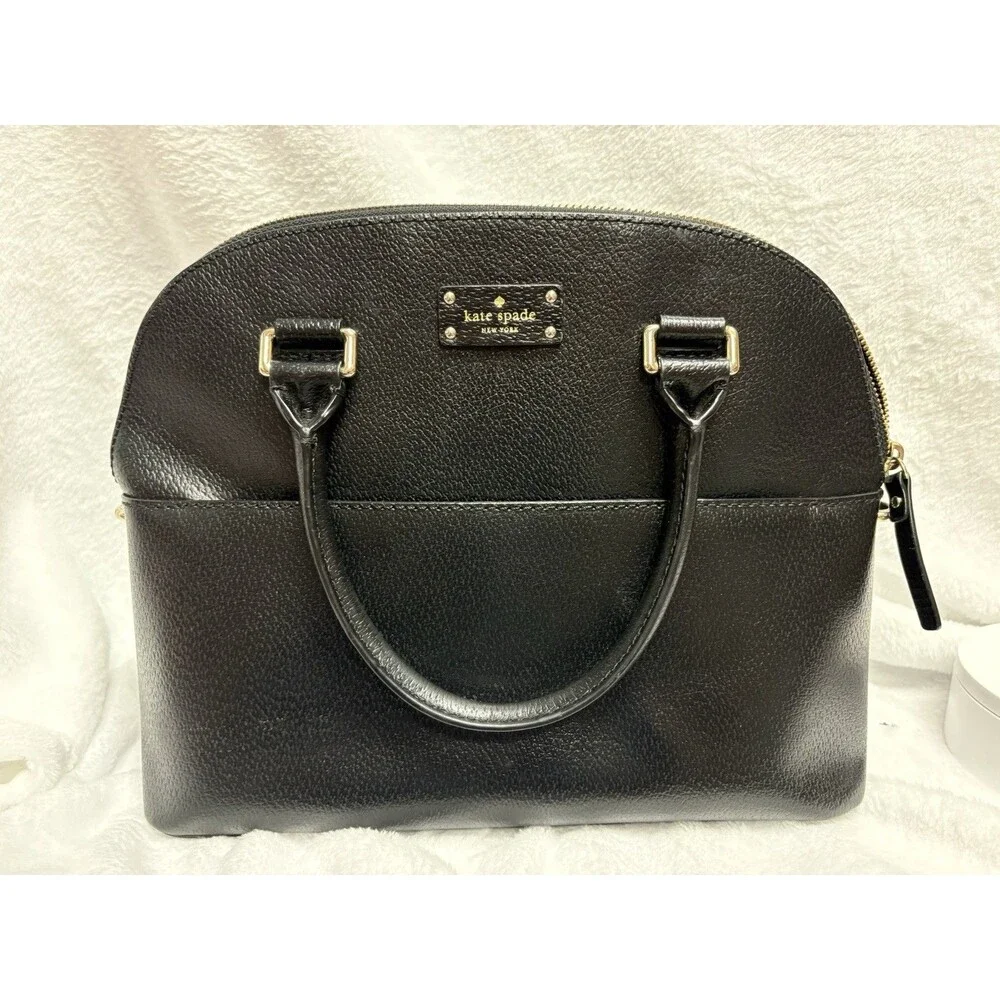Kate Spade New York Black Leather Dome Satchel Shoulder Bag Purse Gold Tone EUC